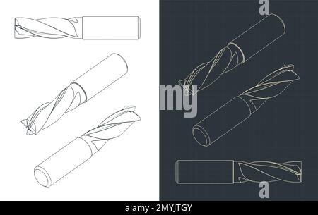Stylized vector illustrations of blueprints of mill cutter Stock Vector