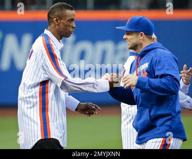 May 28, 2016: Members of the 1986 New York Mets Dwight Gooden (16) and Wally  Backman (6) talk during a celebration in honor of the 30th anniversary of  the 1986 Mets World