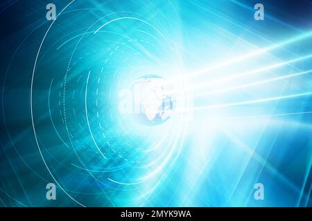 Earth globe with concentric digital lines background, technology communication news background Stock Photo