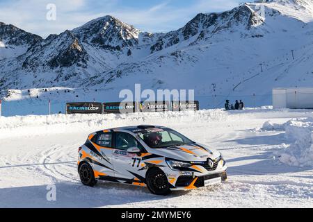 77A Emma CHALVIN (FR), WRM BY CHANOINE M. / SRD RACING, action 77B Tom LE JOSSEC (FR), WRM BY CHANOINE M. / SRD RACING, action during the 2023 Clio Ice Trophy 2023 - GSeries G3 on the Circuit Andorra - Pas de la Casa, on February 04, 2023 in Encamp, Andorra - Picture Damien Doumergue / DPPI Stock Photo