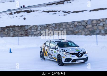 17A Joaquin RODRIGO (ES), BRUNET COMPETITION, action 17B Mathieu LANNEPOUDENX (FR), BRUNET COMPETITION, action during the 2023 Clio Ice Trophy 2023 - GSeries G3 on the Circuit Andorra - Pas de la Casa, on February 04, 2023 in Encamp, Andorra - Picture Damien Doumergue / DPPI Stock Photo