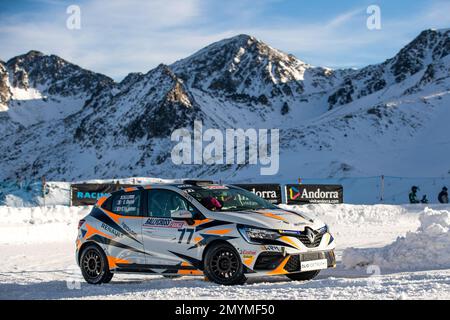 77A Emma CHALVIN (FR), WRM BY CHANOINE M. / SRD RACING, action 77B Tom LE JOSSEC (FR), WRM BY CHANOINE M. / SRD RACING, action during the 2023 Clio Ice Trophy 2023 - GSeries G3 on the Circuit Andorra - Pas de la Casa, on February 04, 2023 in Encamp, Andorra - Picture Damien Doumergue / DPPI Stock Photo