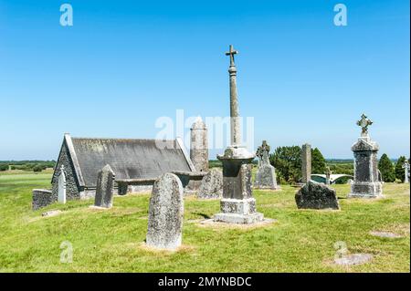 Iroquoian church, monastic ruins, Celtic crosses, cemetery, Temple Connor and Temple Finghin with round tower and spire, Clonmacnoise Monastery, Count Stock Photo