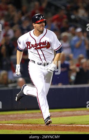 Atlanta Braves left fielder Jeff Francoeur (18) prepares for the game  against the Colorado Rockies, July 23, 2016 in Denver. (Margaret Bowles via  AP Images Stock Photo - Alamy