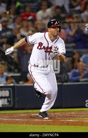 Atlanta Braves left fielder Jeff Francoeur (18) prepares for the game  against the Colorado Rockies, July 23, 2016 in Denver. (Margaret Bowles via  AP Images Stock Photo - Alamy