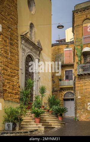 Alley, Church, Old Town, Agrigento, Sicily, Italy, Europe Stock Photo