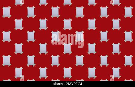 Seamless pattern of white paper banner isolated on red background. Stock Photo