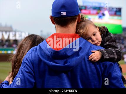 Chicago Cubs pitcher Jake Arrieta, wife Brittney, daughter, Palmer