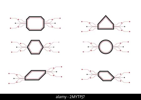 set geometric technology elements. technology abstract digital element, line future, callouts titles and frame in hi tech style, vector. tech for user Stock Vector