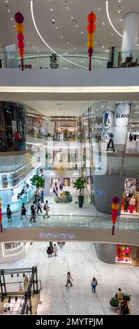 Bangkok, Thailand - February 4, 2023: Icon Siam ,Modern plaza shopping mall in a building in structure of conceptual architecture, interior design dec Stock Photo