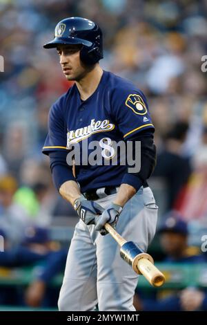 FILE ** Milwaukee Brewers' Ryan Braun can't make a catch at the wall at  baseball spring training in this, Feb. 21, 2008 file photo, in Phoenix. The  24-year old Braun is