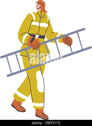 Man in firefighter suit holding ladder vector Stock Vector