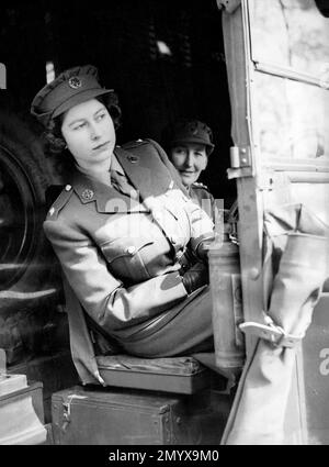 Princess Elizabeth (later Queen Elizabeth II) trains as an A.T.S. officer in 1945. Stock Photo