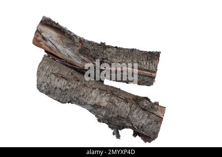 cut down old cherry log on a white background Stock Photo