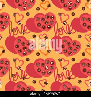 Colorful repetitive pattern background of love and relationship, Valentine's day related chocolate candy boxes, made of simple vector illustrations. Stock Vector