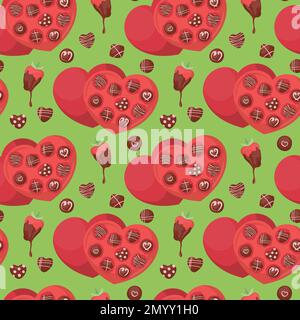 Colorful repetitive pattern background of love and relationship, Valentine's day related chocolate candy boxes, made of simple vector illustrations. Stock Vector