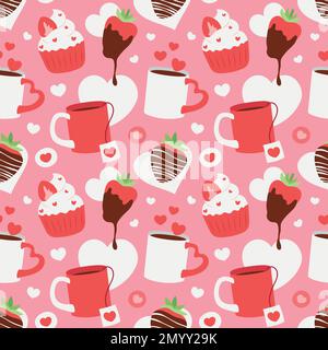 Colorful repetitive pattern background of love and relationship, Valentine's day related items, made of simple vector illustrations. Stock Vector