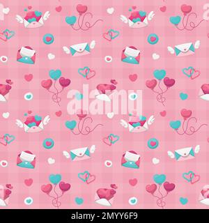 Colorful repetitive pattern background of love and relationship, Valentine's day related envelopes and letters, made of simple vector illustrations. Stock Vector