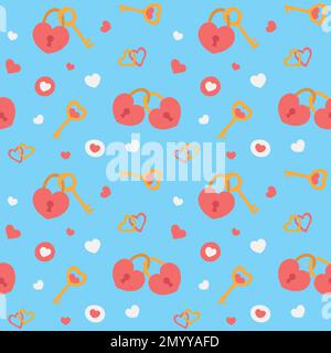 Colorful repetitive pattern background of love and relationship, Valentine's day related love locks and keys, made of simple vector illustrations. Stock Vector