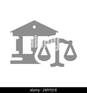 Court, courthouse and justice scales vector icon. Law, legal filled symbol. Stock Vector