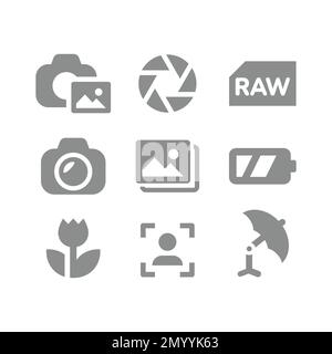 Photography, camera and shutter vector icon set. Photo, image and photograph icons. Stock Vector