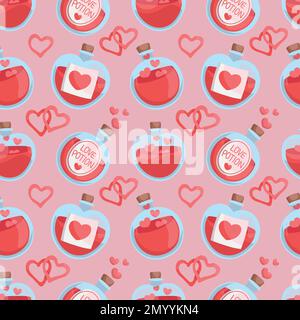 Colorful repetitive pattern background of love and relationship, Valentine's day related love potions, made of simple vector illustrations. Stock Vector