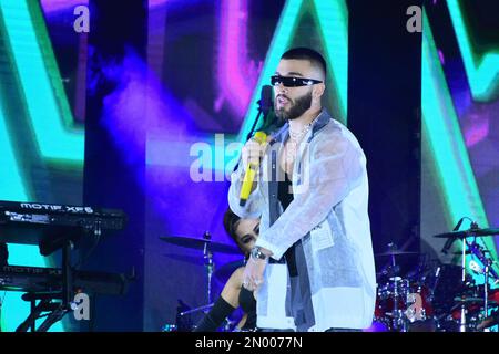 Leon, Mexico. 04 Feb 2023. Colombian Grammy nominee singer Manuel Turizo performing on the Teatro del Pueblo stage during Feria de Leon 2023. Credit: Juanjo Valdez / JVMODEL Credit: JVMODEL/Alamy Live News Stock Photo