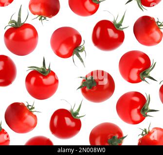Whole fresh tomatoes on white background. Pattern design Stock Photo