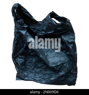 A black plastic bag isolated on a white background. Stock Photo