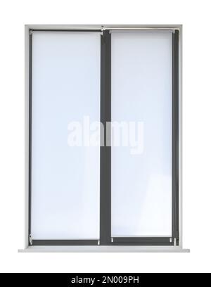 Modern plastic window with dark grey frame on white background Stock Photo