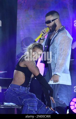 Leon, Mexico. 04 Feb 2023. Colombian Grammy nominee singer Manuel Turizo performing on the Teatro del Pueblo stage during Feria de Leon 2023. Credit: Juanjo Valdez / JVMODEL Credit: JVMODEL/Alamy Live News Stock Photo