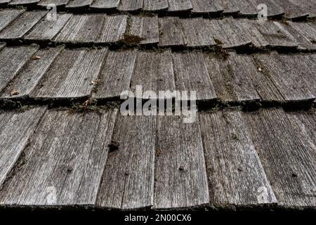 Perspective wood roof texture - Old wooden roof texture. Stock Photo