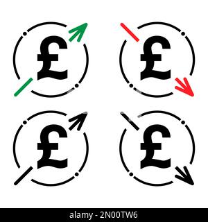 Set of cost symbol pound increase and decrease icon. Money vector ...