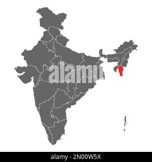 India map graphic, travel geography icon, indian region MIZORAM, vector illustration . Stock Vector