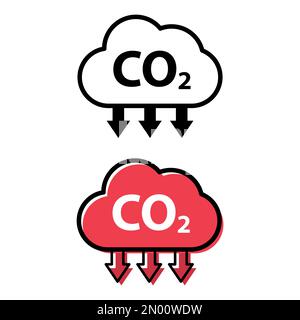 Set of CO2 reduce cloud icon, clean global emission, environment eco ...