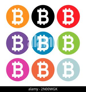 Set of Bitcoin web coin, internet electronic crypto design symbol, digital pay vector illustration . Stock Vector