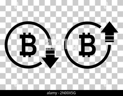 Set of cost symbol bitcoin increase and decrease icon. Money vector symbol isolated on background . Stock Vector