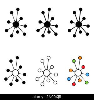 Set of Hub flat network icon, connect structure vector symbol isolated background, technology system . Stock Vector