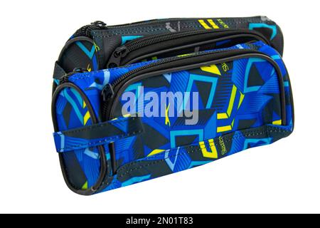 Multicolored pencil pen case container isolated on the white background Stock Photo