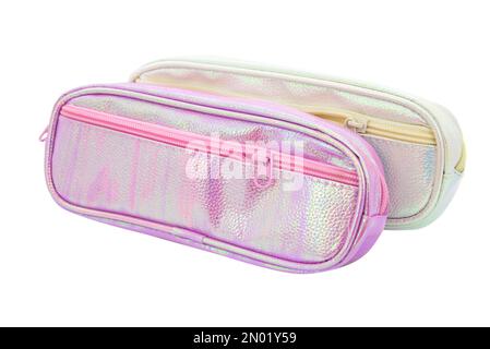 Multicolored pencil pen case container isolated on the white background Stock Photo