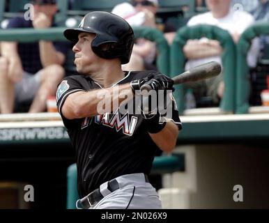 November 3, 2018 - Miami Marlins J.T. Realmuto hits in the batting cage  during a warm up workout session at Les Murakami Stadium on the campus of  the University of Hawaii at