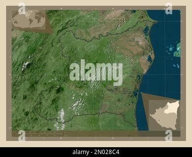 Atlantico Norte, autonomous region of Nicaragua. High resolution satellite map. Corner auxiliary location maps Stock Photo