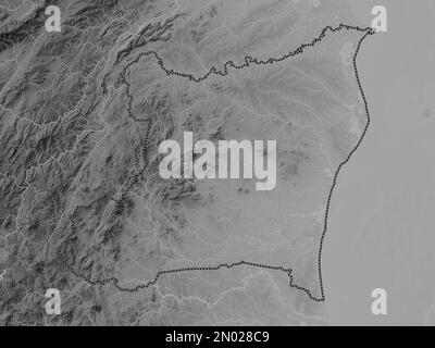 Atlantico Norte, autonomous region of Nicaragua. Grayscale elevation map with lakes and rivers Stock Photo