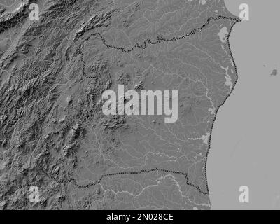 Atlantico Norte, autonomous region of Nicaragua. Bilevel elevation map with lakes and rivers Stock Photo