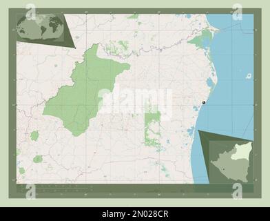 Atlantico Norte, autonomous region of Nicaragua. Open Street Map. Corner auxiliary location maps Stock Photo