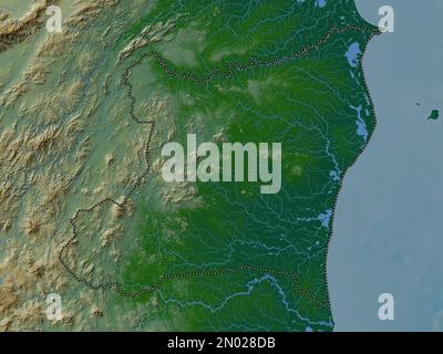 Atlantico Norte, autonomous region of Nicaragua. Colored elevation map with lakes and rivers Stock Photo