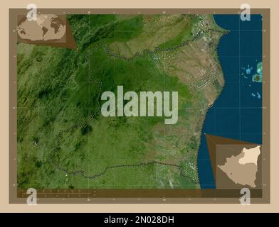 Atlantico Norte, autonomous region of Nicaragua. Low resolution satellite map. Corner auxiliary location maps Stock Photo