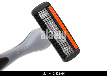 Man razor care black shaving isolated on the white background Stock Photo