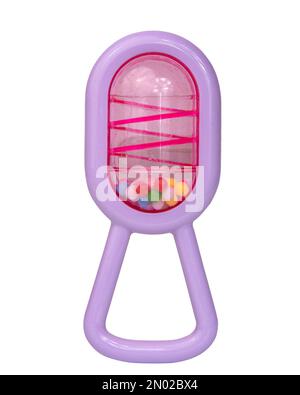 Baby rattle toy for baby violet isolated on the white background Stock Photo