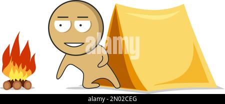 The boy is resting in nature with a tent and a fire Stock Vector